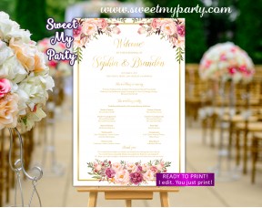 Blush Wedding Program Sign,Gold Wedding Welcome sign with program,(31gw)